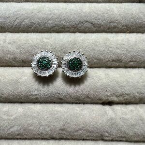 Green Topaz/Quartz Silver Stud Earrings